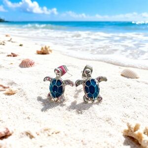 Silver and Blue Turtle Earrings